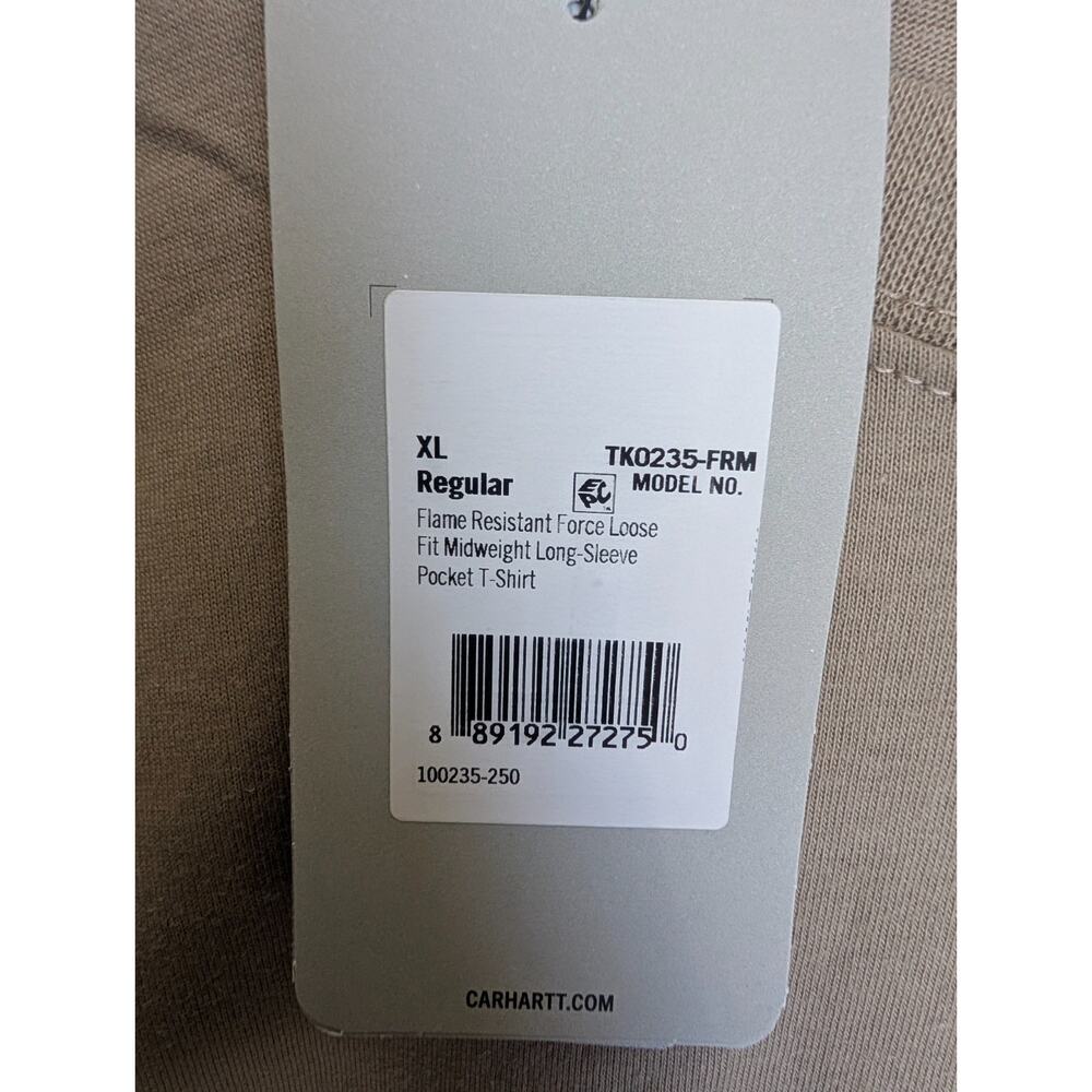 NWT Carhartt T Shirt Mens XL Khaki Flame Resistant Force Loose Fit Long Sleeve - Picture 6 of 6